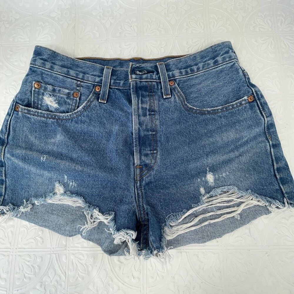 Levi’s Blue Premium Button Fly High Rise 501 Original Denim Shorts Size 28
